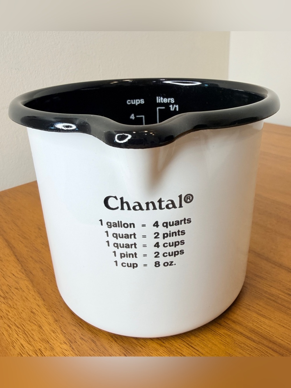 Vintage Chantal 4 Cup 1 Liter Enamel Measuring Cup White Black Austria